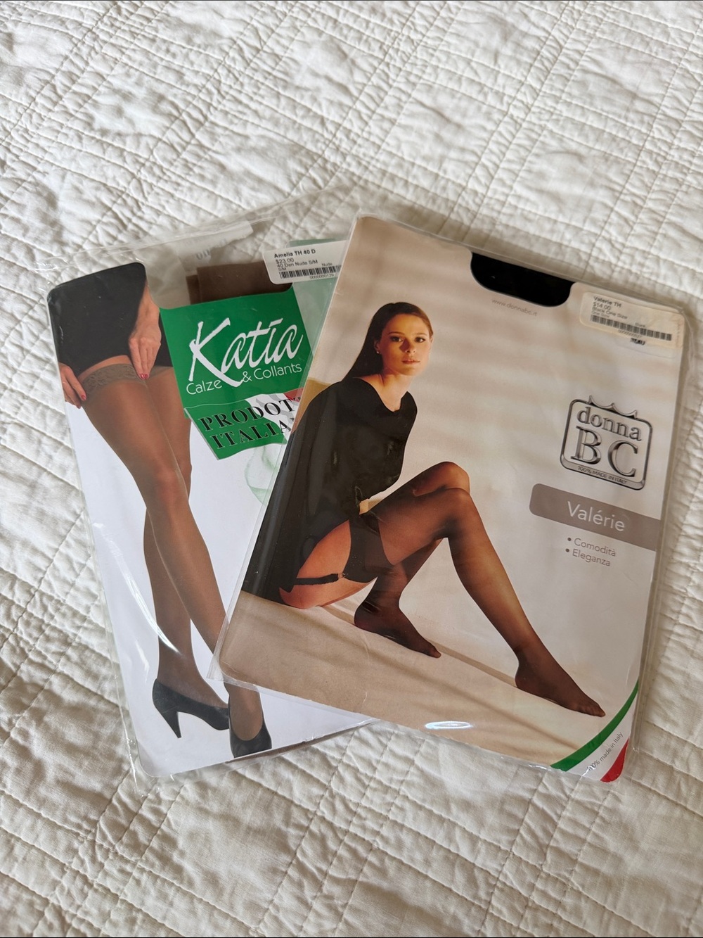 Thigh high stockings black and nude lace Italy